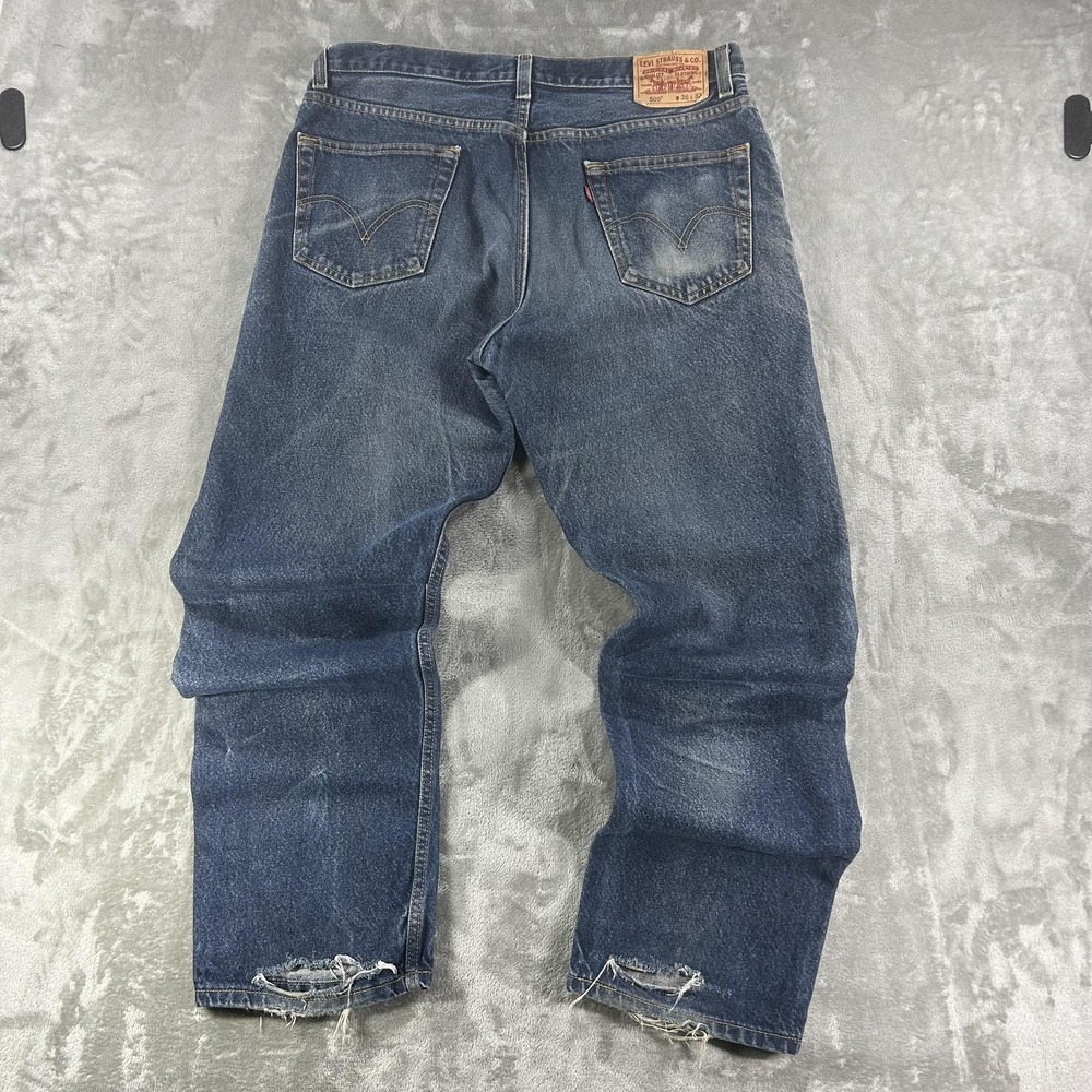 Levi's‎ 505 Jeans Mens 30x30 Blue Med Wash Regular Straight Distressed Denim